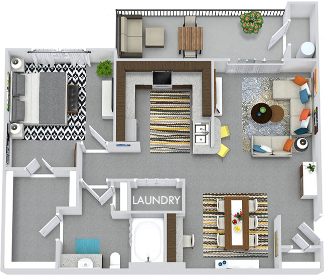 Floor plan for 1 bed, 1 bath, 780 sqft